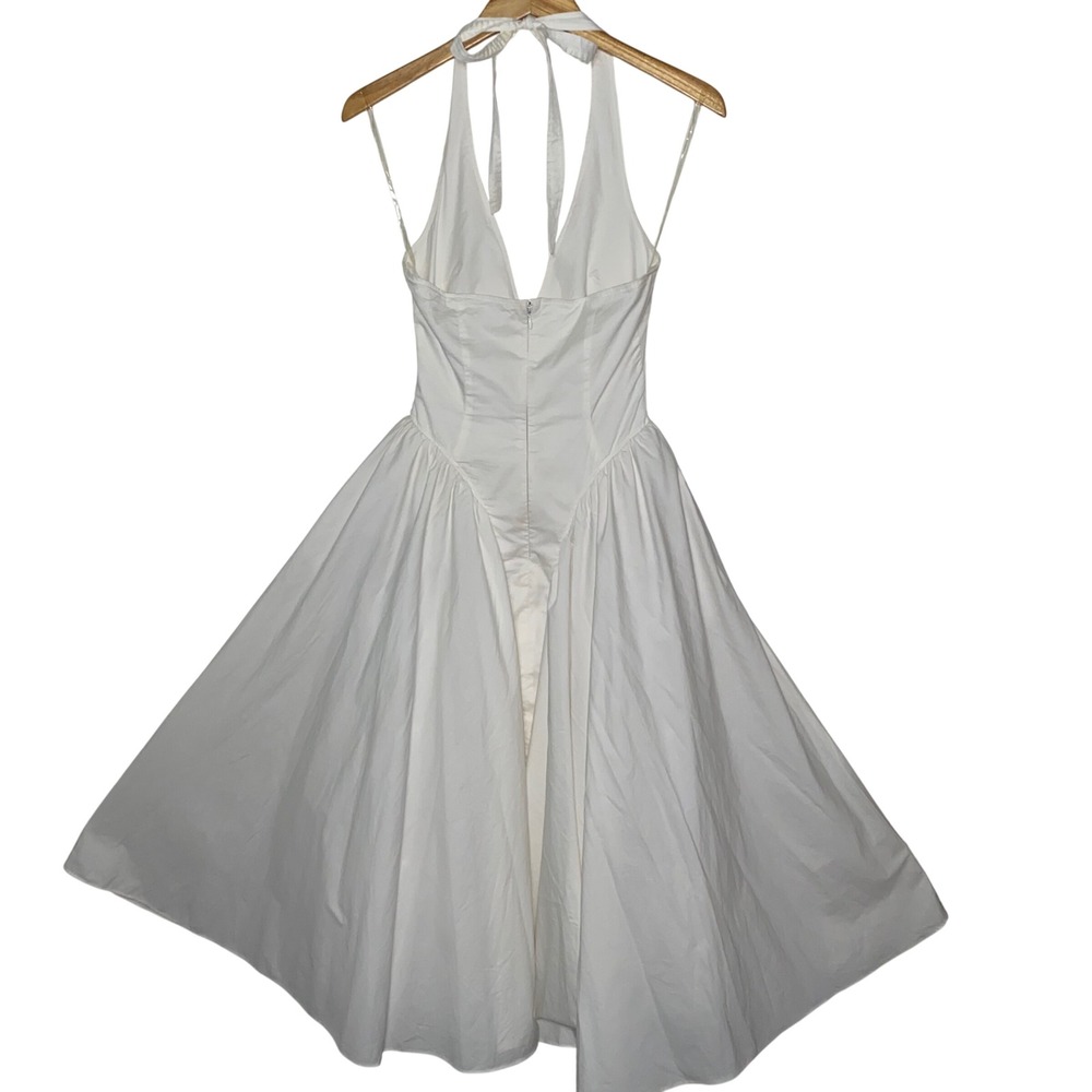 House of CB Marilyn Ivory Open Back Halter Dress Midi Pleated Skirt - Size S - Picture 11 of 16